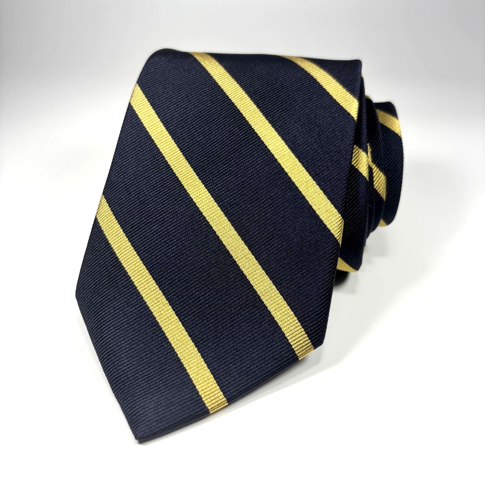 The Tie Bar Mens Tie Black with Gold Diagonal Stripes 100% Silk Repp Weave